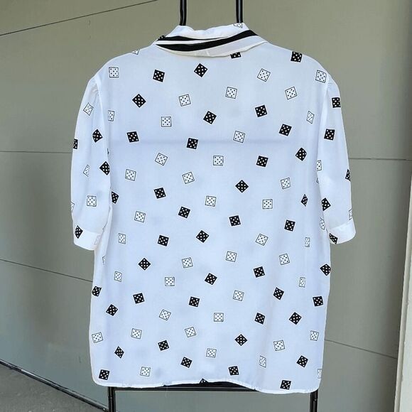 Vintage Haberdashery Dice Print Button-Up Blouse with Matching Scarf - Size L/XL - Picture 2 of 7